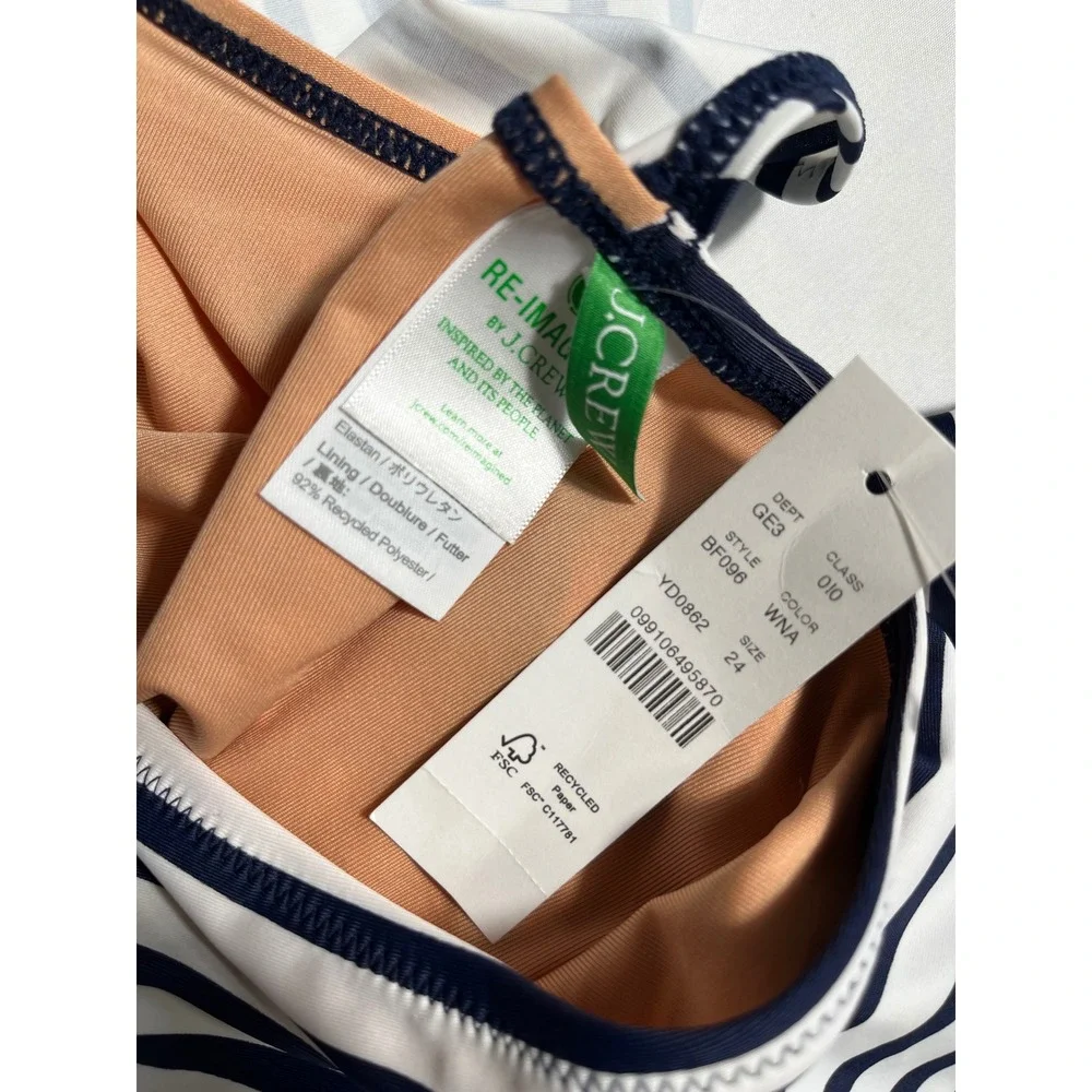 J.Crew Re-Imagined‎ One-Shoulder Ruched One-Piece Swimsuit Navy White Stripe 24